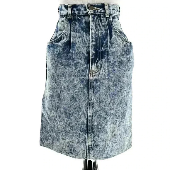 Made in the Shade vintage blue Jean skirt 3 denim acid washed 80s high waisted - Picture 11 of 11